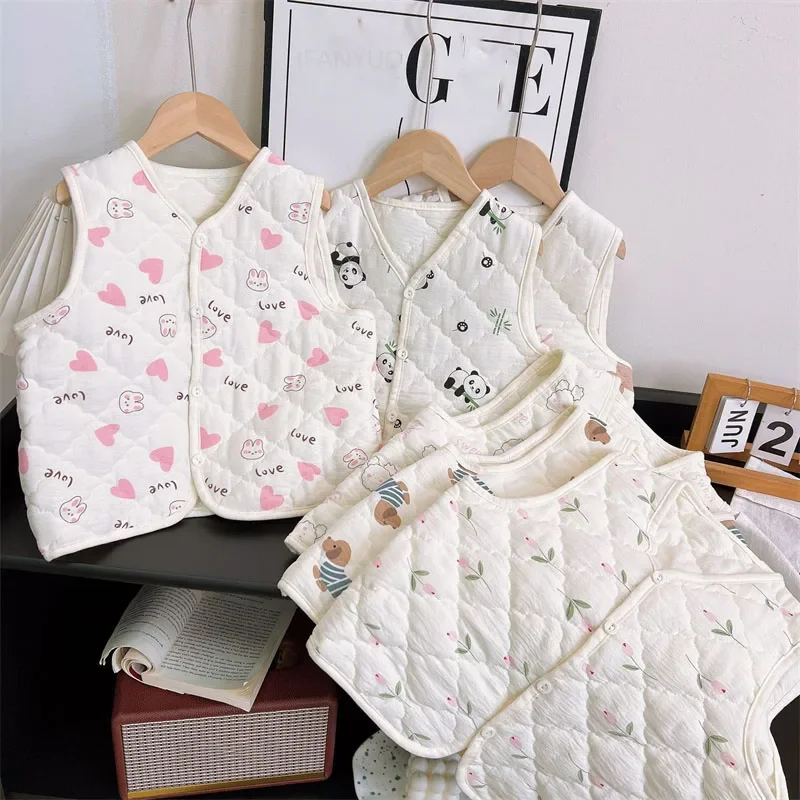 Autumn Winter Children Girl Vest Cartoon Printed Cotton Soft Infant Baby Boy Waistcoat V-collar Toddler Kids Sleeveless Cardigan