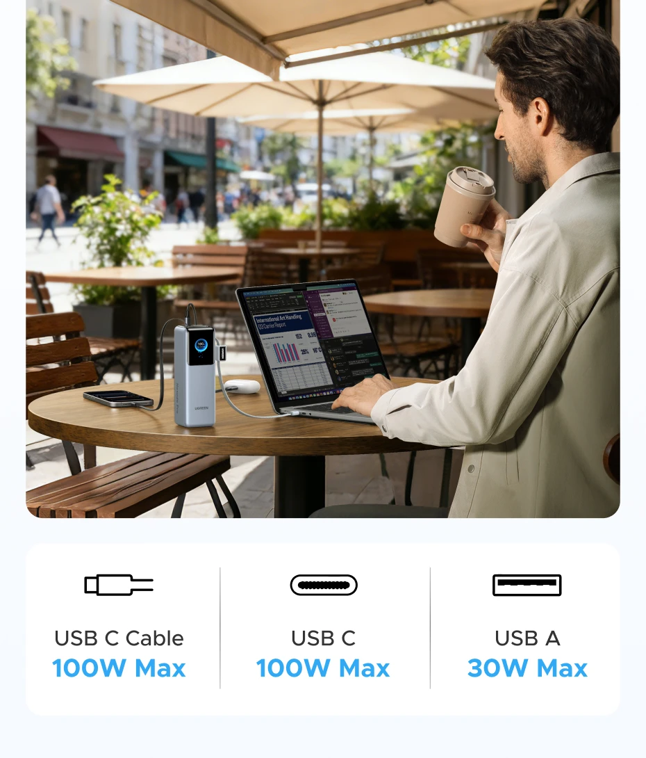 شاحن متنقل UGREEN Nexode Pro 25000mAh 200 واط مع كابلات قابلة للسحب - صورة المنتج 6