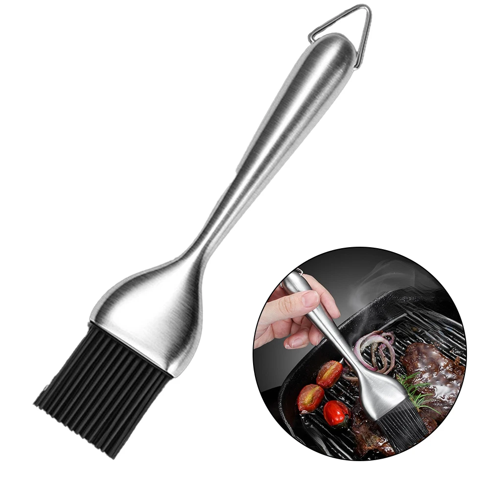 

304 Stainless Steel Barbecue Brush Silicone Oil Brush High Temperature Resistant Barbecue Brush 19*4.5cm BBQ Tool