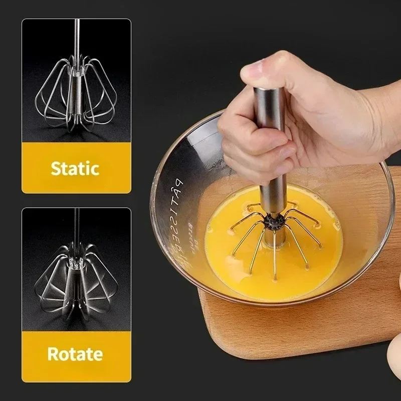 1 Pc Semi-Automatic Egg Beater Egg Stiring Cream Whisk Milk Frother Manual Mixer Stainless Whisk Cooking Baking Kitchen Gadgets