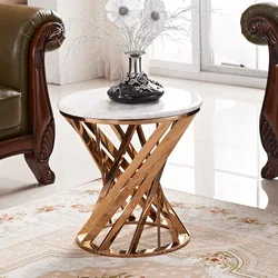 Mesa de teléfono sencilla de moda nórdica, mesa auxiliar de mármol de acero inoxidable, redonda, dorada