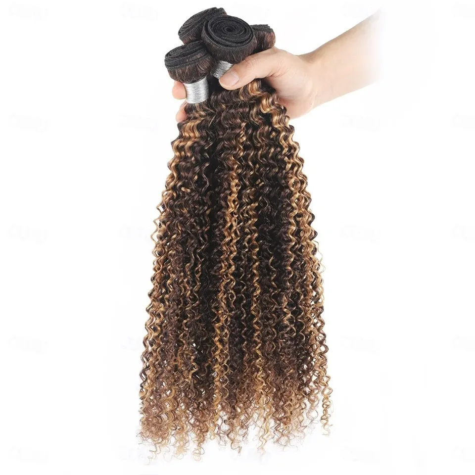 Highlight Jerry Curly Human Hair Weave Bundles Kinky Curly Honey Blonde Bundles Brazilian Raw Hair Bundles 100% Human Hair 2