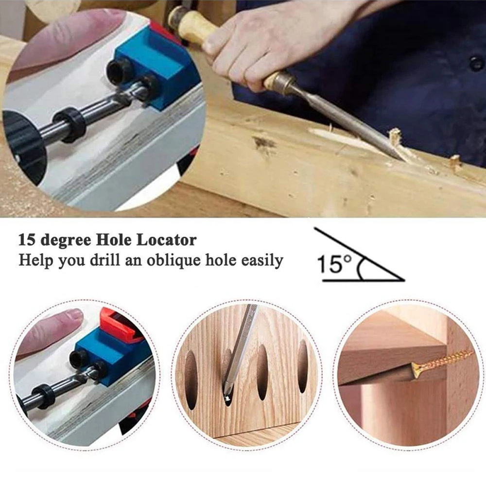 Pocket Hole Jig Kit, Pocket Hole Drill Guide Jig Set For 15 Angled Holes,  For Woodworking Angle Dr