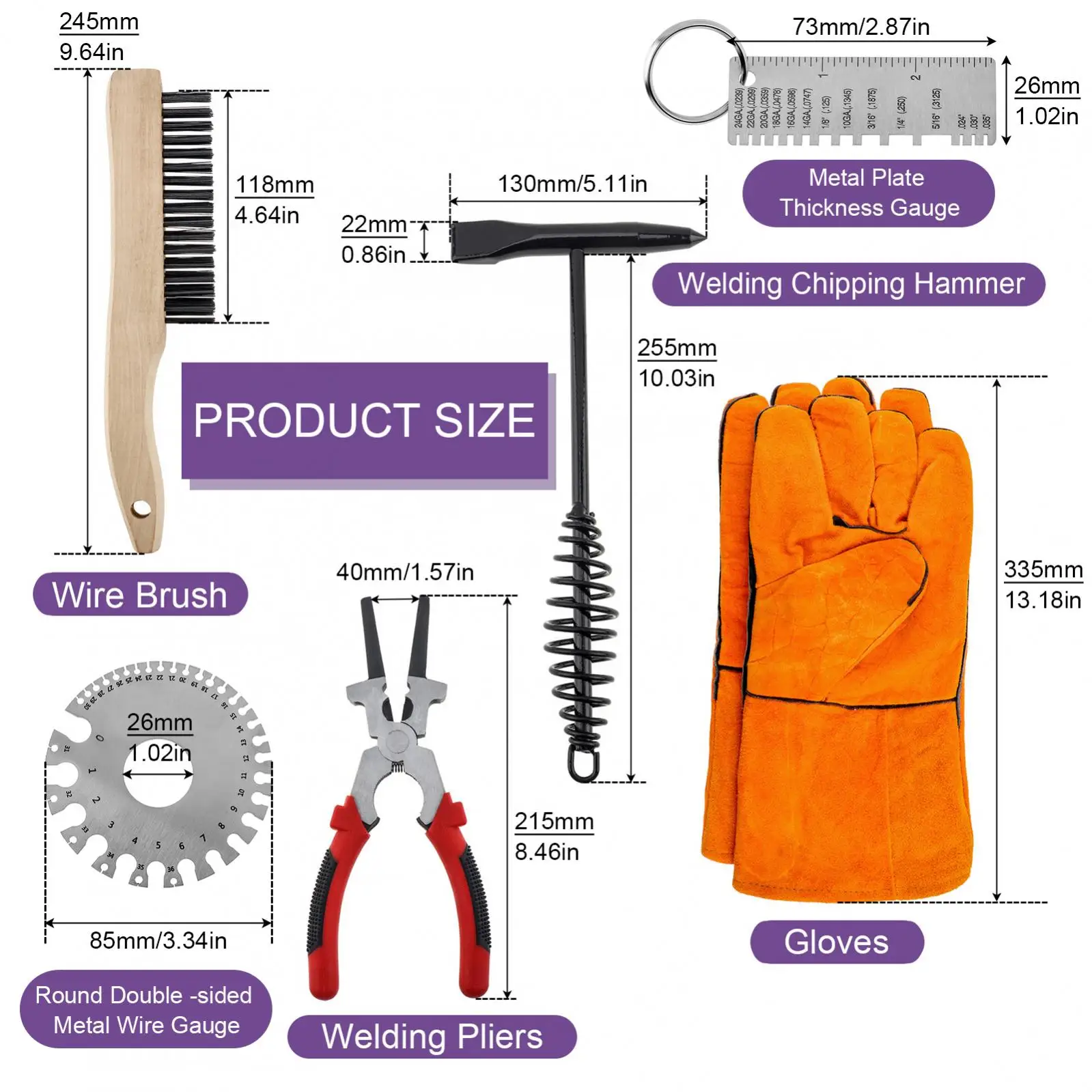 Welding Hammers Slag Scratch Wire Brush Welding Plier Slag Removal Tool Sets with Coil Spring Handle Gloves Gauges welding hammer