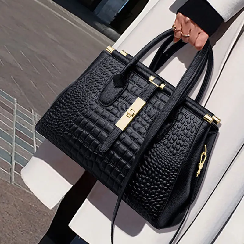 

Luxury Brand Women's Bag Horizontal Square Genuine Leather Crocodile Single Business Briefcase Large Capacity Handbag For Women