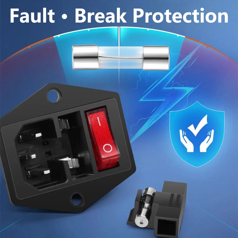 AC-01A-1 Electrical Power Socket KCD3 Rocker Switch Brass 10A Inlet Plug Connector 250V Computer Mount Outlet With Fuse