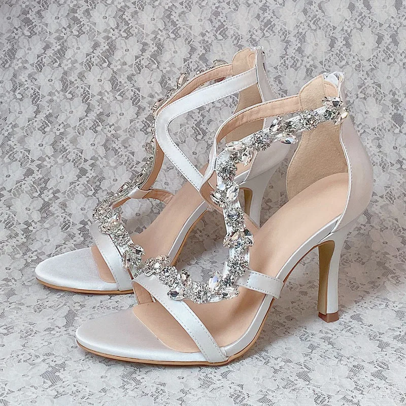 

Wedopus Female Ivory High Heel Wedding Bridal Sandals with Diamond Crystal 9CM