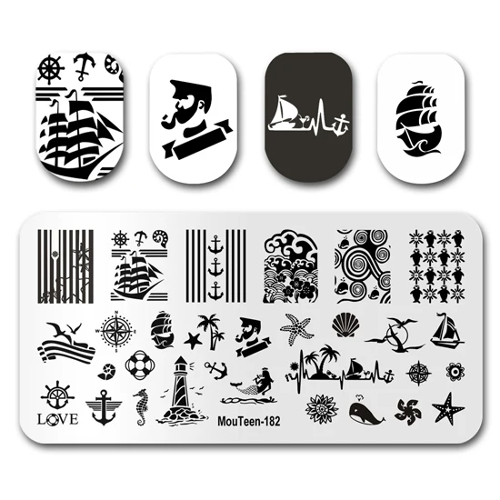 Art Nail Stamp MouTeen186 Mixed Line Art Nail Stamping Plates Manicure Set For Nail Art Stamper 4