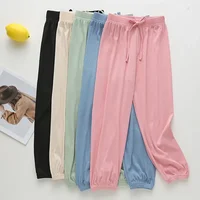 Baby Girls Ice Silk Wide Leg Pants Childen's Summer Solid Drawstring Sports Trousers Kids Boy Casure Harem Clothes Home Wear 1