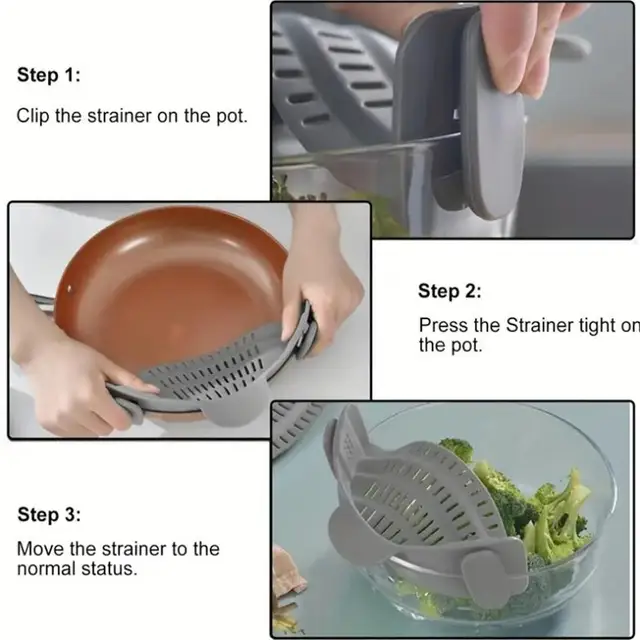1pc Adjustable Silicone Clip-On Strainer for Pots, Pans, and Bowls - Handheld Drainer for Noodles, Pasta 3