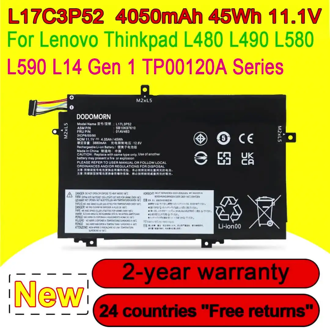 L17L3P52 L17C3P52 Laptop Battery For Lenovo ThinkPad L480