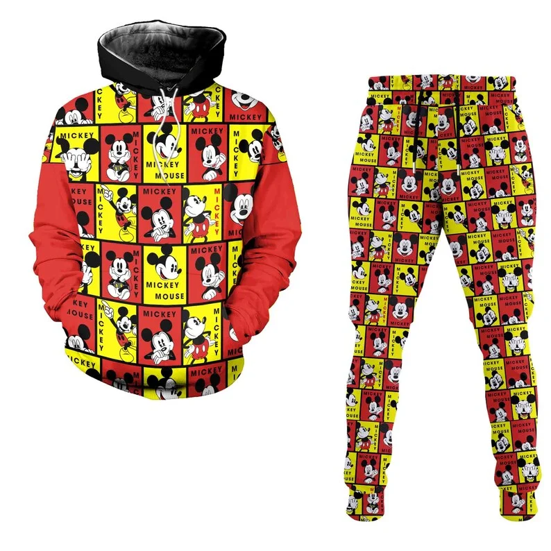 Mickey Mouse Fashion Men's Set Disney Hoodie and Jogging Pants 3D Casual Sports Set 3