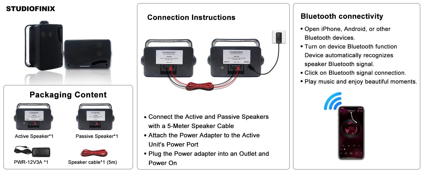 Premium Bluetooth Outdoor Wall Speakers For Patio And Decking_voghion.com