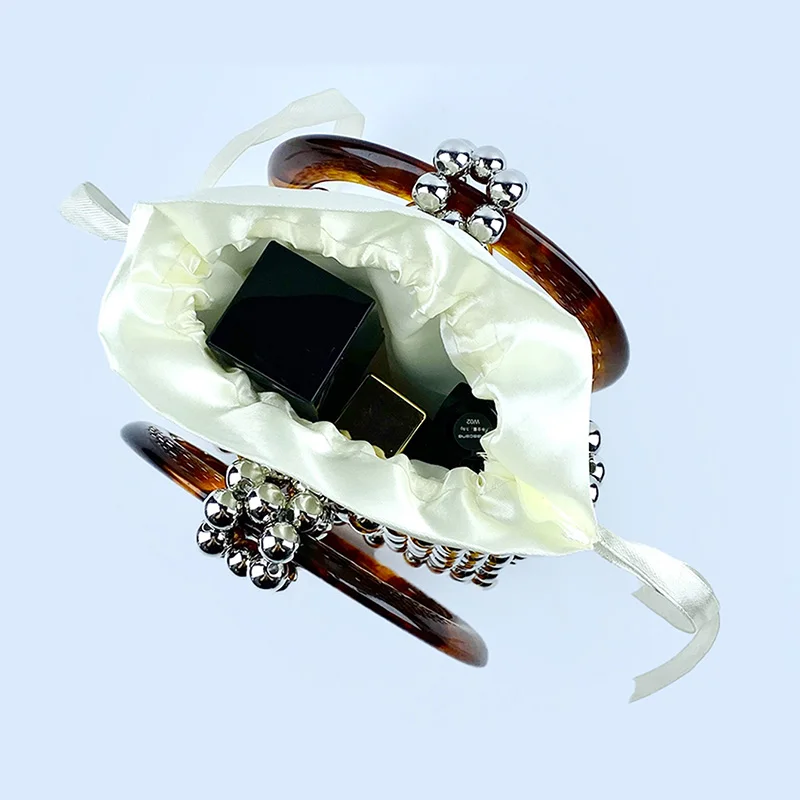 حقيبة دلو محمولة بتصميم دائري، مع كيس حبة منسوج مط...