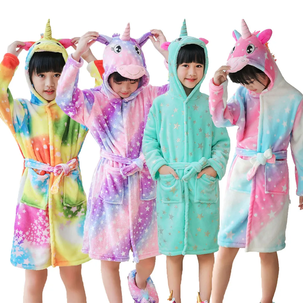 Winter Toddler Girl Bathrobe 3 to 4 5 6 7 8 9 10 11 Years Kids Pajamas for Teens Boys Warm Rainbow Children Towel Robes Homewear