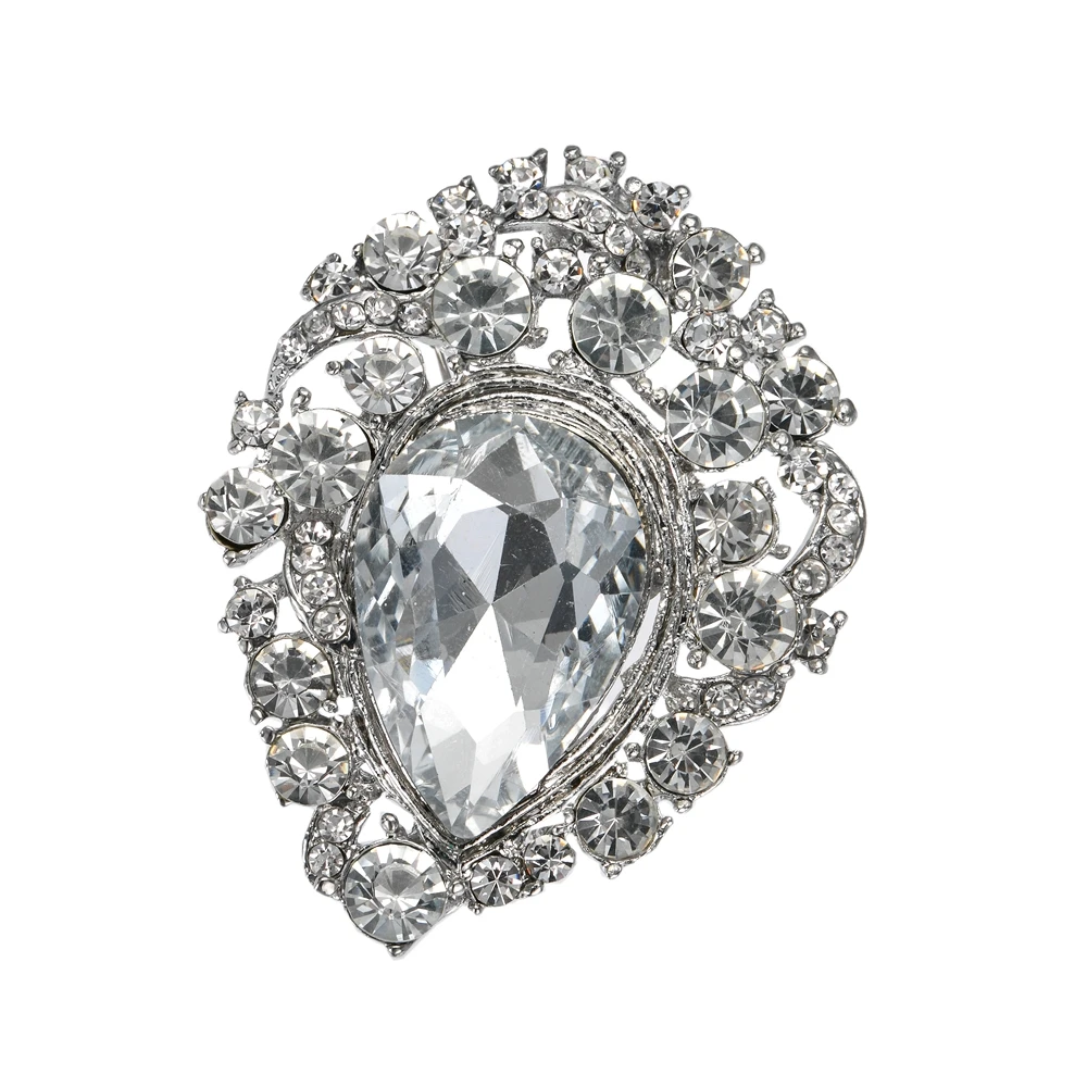 

Vintage Silver Plated Clear Rhinestone Crystal Heart Design Large Bridal Brooch