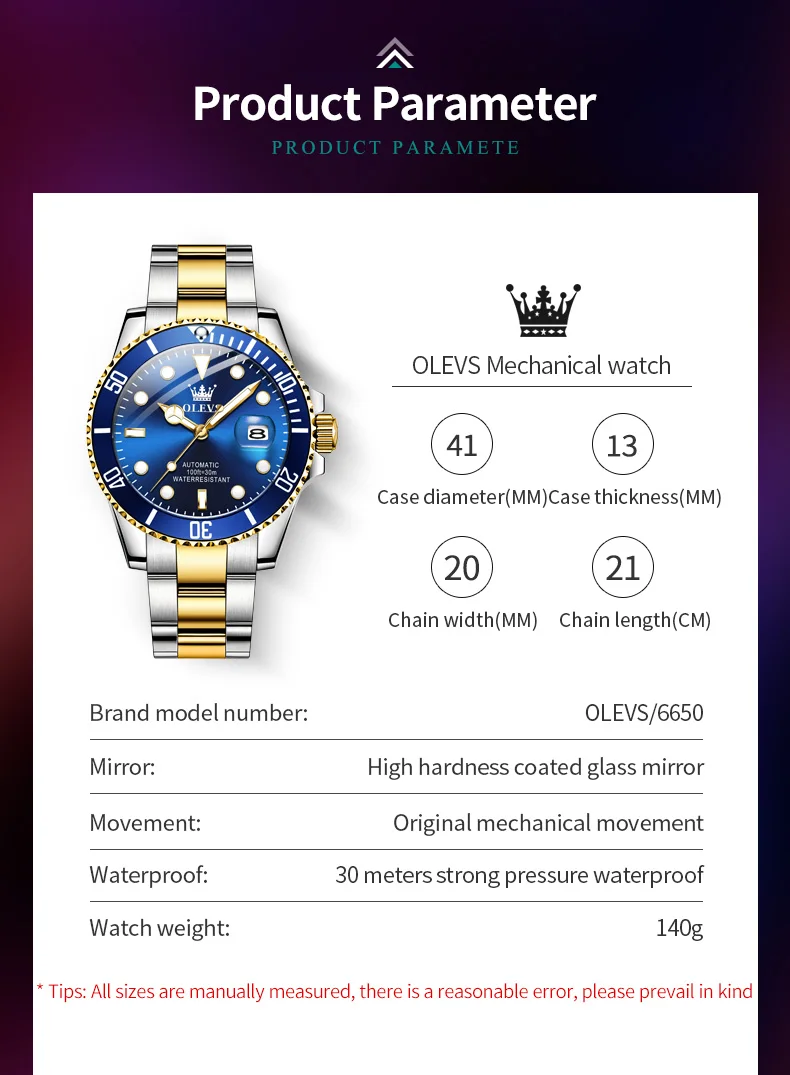 Mechanical Watch Diver Watch Business Watch Link OLEVS Men's Automatic Mechanical Watch Rotatable Bezel Analog Wristwatch Diving Green Waterproof Business Man Watch