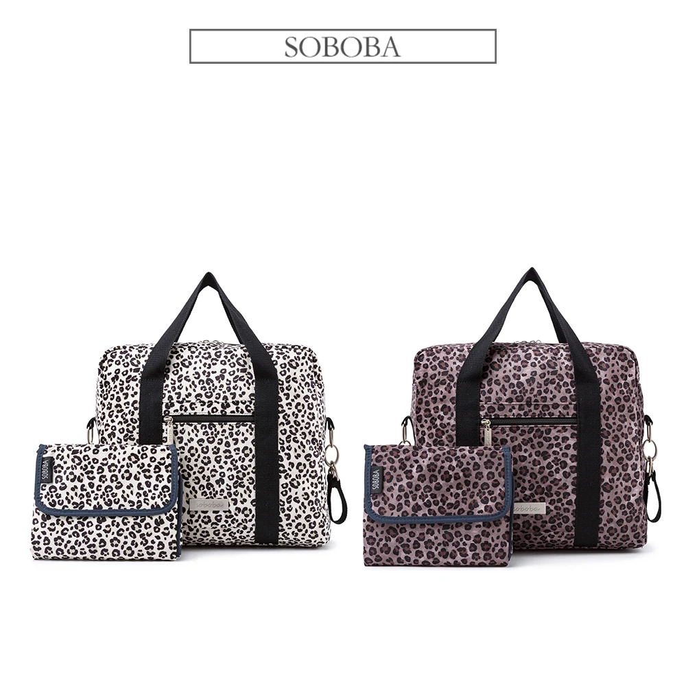 Soboba Fashion Leopard Diaper Bag for Mothers Large Capacity Shoulder Bag for Newborn Baby with Nappy Changing Pad & Straps 6