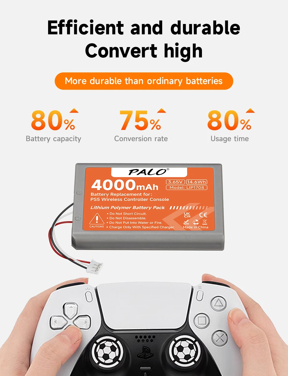 Controller Battery Gamepad Battery Game Console Battery PALO High Capacity 4000mAh Rechargeable Battery for Sony PS5 Playstation 5 LIP1708 DualSense Game Controller