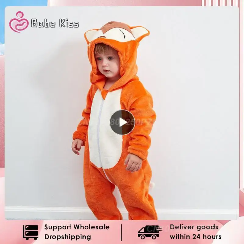

1PCS Baby Rompers Winter Costume Flannel for Girl Boy Toddler Infant Clothes Kids Overall Animals Panda Tiger Lion Ropa