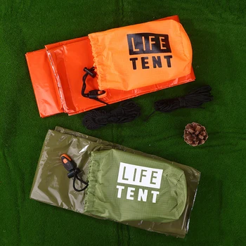 1 Person Emergency Shelter Survival Tent Kit Aluminum Film Triangle Tent Sleeping Bag With Storage Bag Outdoor Thermal Blanket