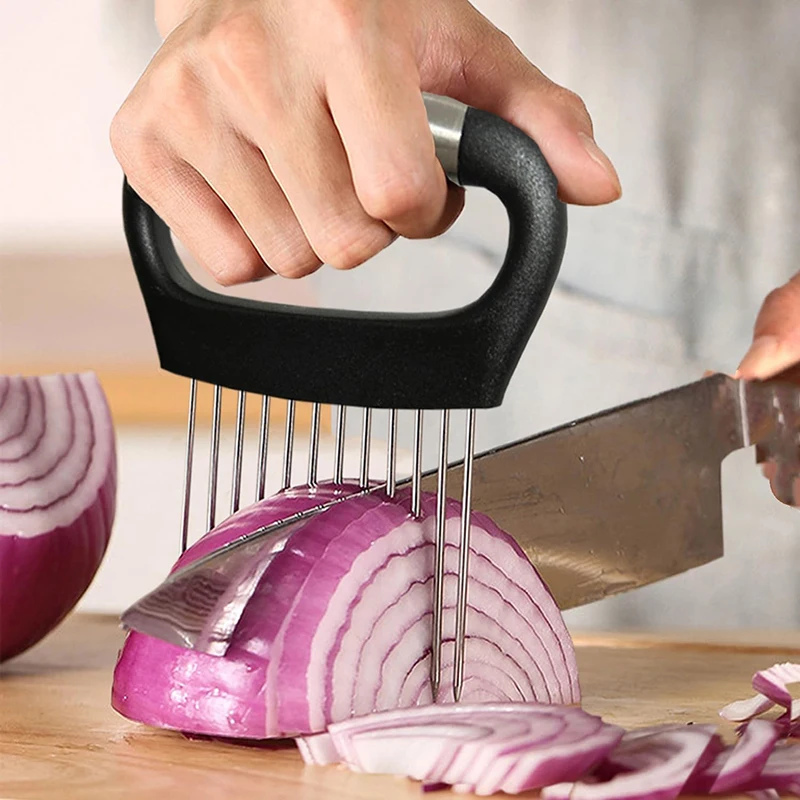 Stainless Steel Onion Cutter Holder Vegetables Fruit Slicer Tomato Potato Onion Chopper Vegetables Cutting Fork Kitchen Gadgets 1