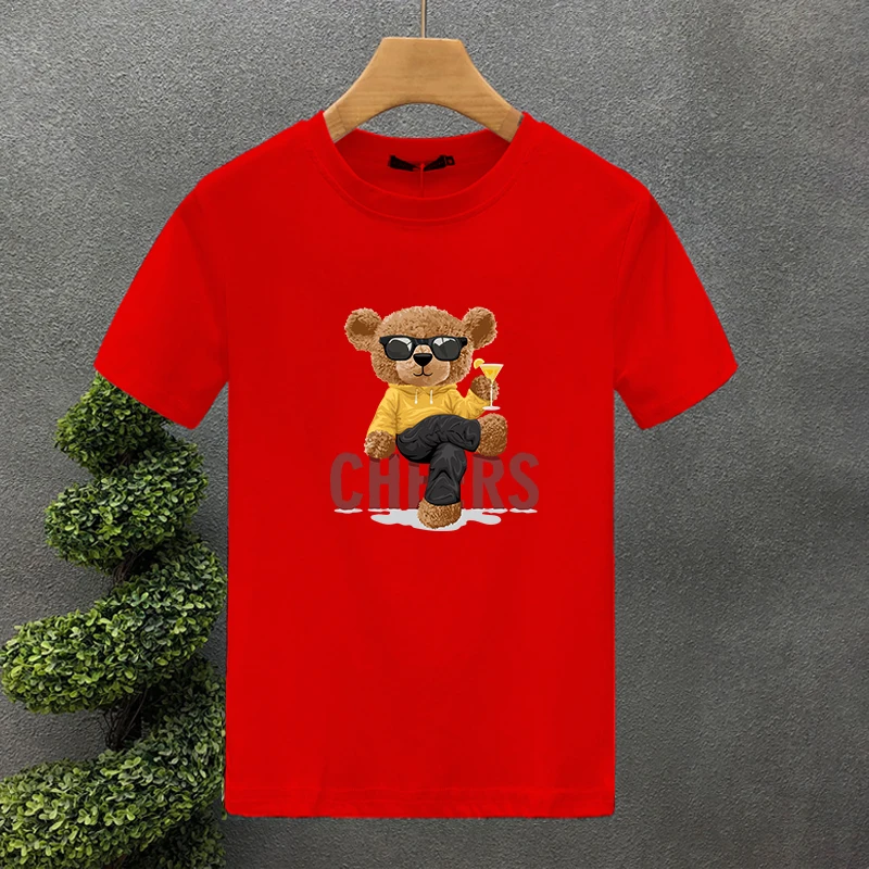 2024 Ursuleț amuzant 100% bumbac de înaltă calitate cu imprimeu pentru cupluri Tees de vară Haruku pentru bărbați/femei cu mânecă scurtă T-shirt de mărime asiatică_voghion.com