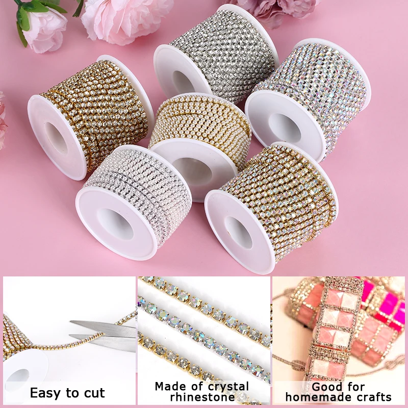 DUCRYSTAL 크리스탈 글리터 재봉 라인스톤 체인, 드레스 장식 트림 액세서리, 1 야드, 10 야드