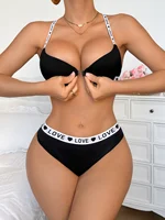 Ensemble de lingerie féminine avec soutien-gorge à armatures et culotte push-up en maille côtelée, ensemble de lingerie confortable avec motif lettres 1