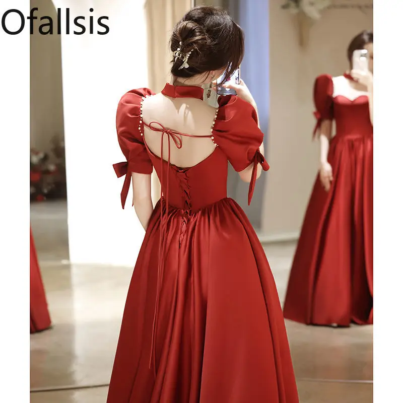 

Ofallsis High End French Style Halter Neck Toasting Attire Bride 2024 New Engagement Banquet Elegant Temperament Evening Dresses
