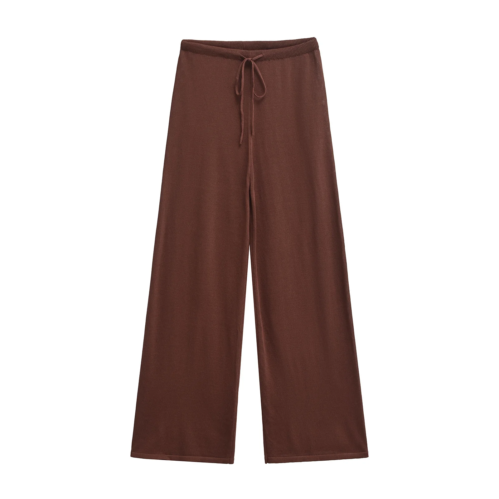 thumbnail image 1 of HH TRAF Pantalones largos de punto con cordón y cintura elástica para mujer, moda de otoño, con lazo liso y cordón ajustable, 1 of 5