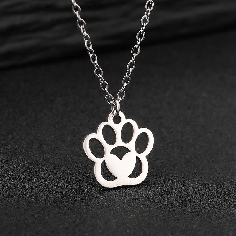 Stainless Steel Necklace Choker Paw Pendant with Heart - PeticaDeals