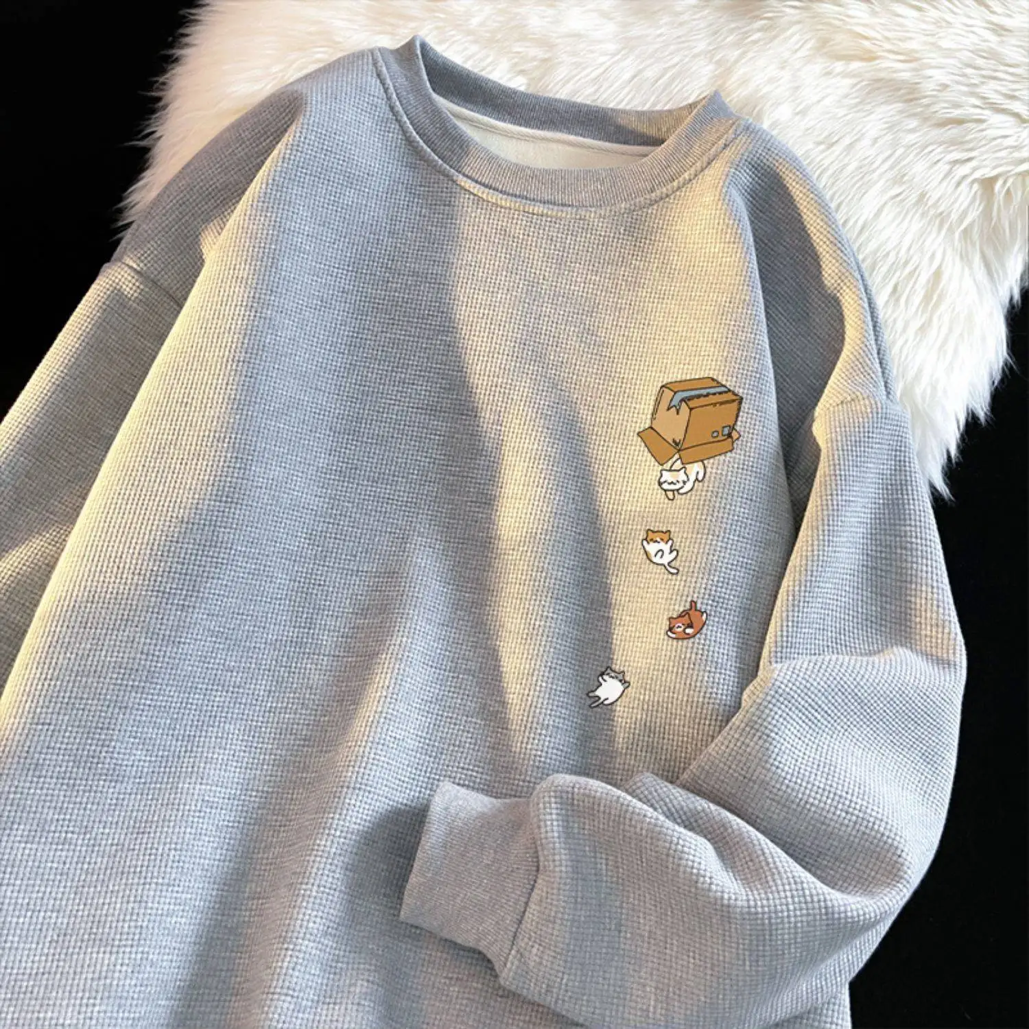 

Cartoon Bear Print Man Sweatshirts Oversize O-Neck Hoodies for Men Long Sleeve Autumn and Winter Plush Couple Clothing Korean