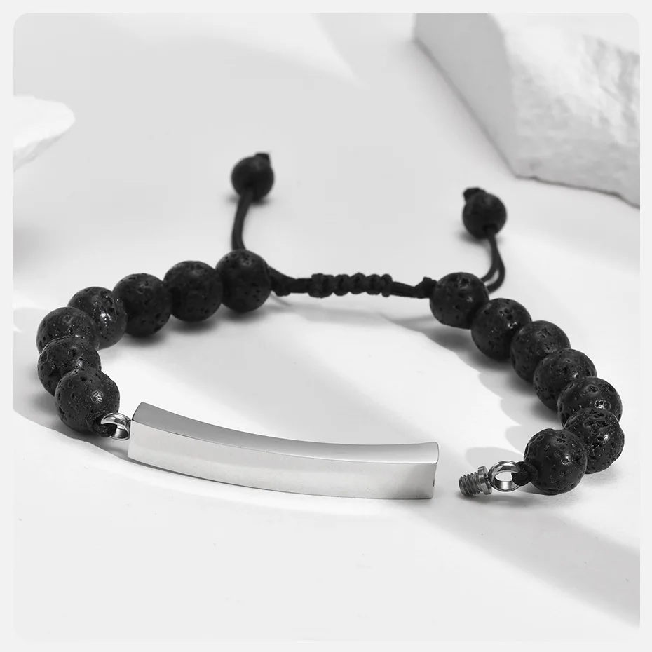 Vnox Einäscherung Urne Armband für Asche Männer Andenken Geschenk Schmuck, schwarz Lava Stein Perlen Strang Denkmal Armband einstellbar – Detail 7