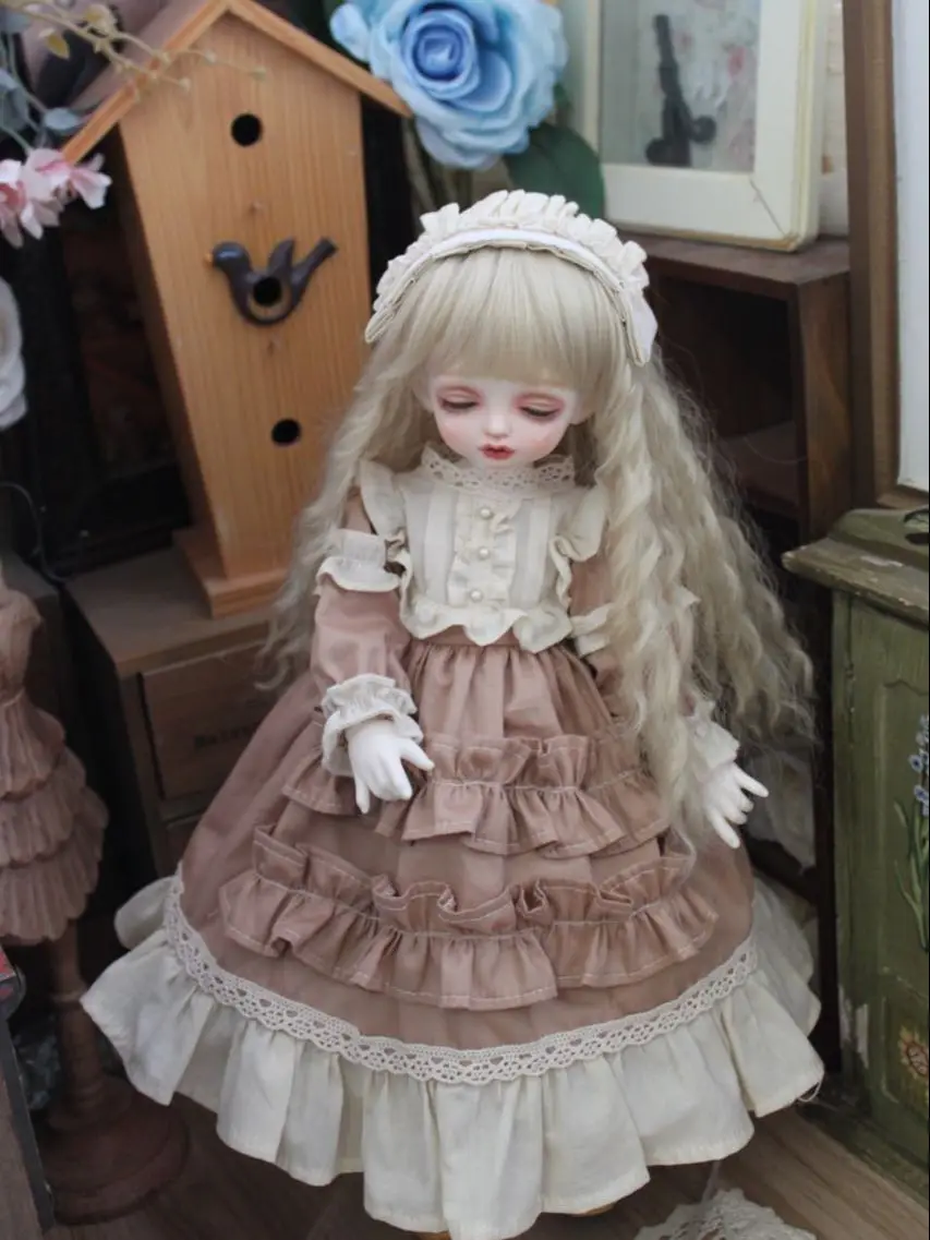 

1/6 1/4 1/3 BJD Dress + Hairpin Doll Vintage Dress Brown Cake Dress for 1/3 1/4 1/6 BJD SD DD 1/6 Blyth Doll Accessories