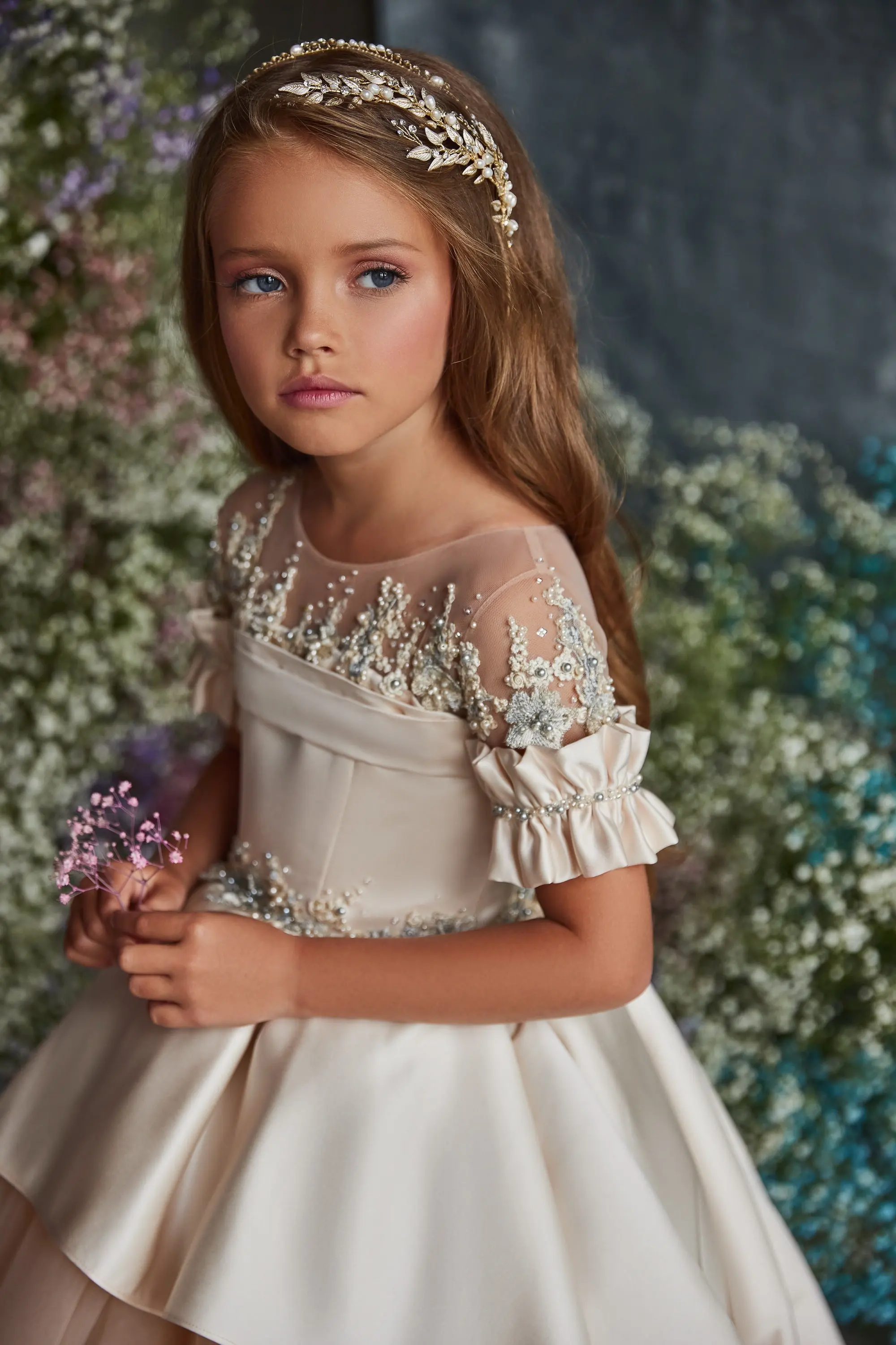 Princess Flower Girls Dress Vestido Infantil Menina Embroidery Beading  Short Sleeve Tulle Layered Kids Ball Gown Wedding Dress - AliExpress