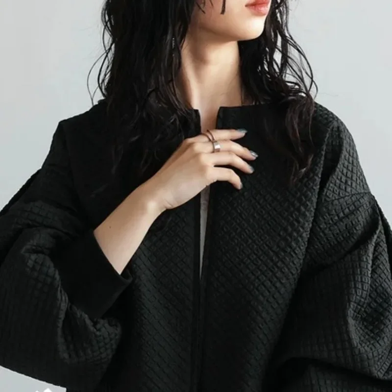 2024 New Puff Sleeve Jackets for Women Japanese Style Solid Black Vintage Chaquetas Mujer Chic Autumn Winter Loose Outwears