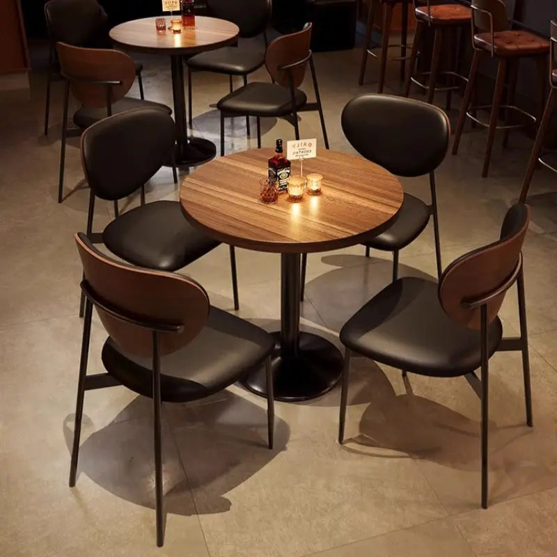 American Style Bar Table and Chair Set Solid Wood Dining Table Whiskey Bistro Furniture Retro Commercial Restaurant Furniture