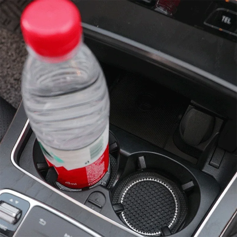 Non-slip Car Water Cup Pad Diamond Rhinestone Rubber Mat For Bottle Holder Coaster Auto Interior Anti-skid Cup Holders 7cm 2pcs cup holder coasters car coaster pads