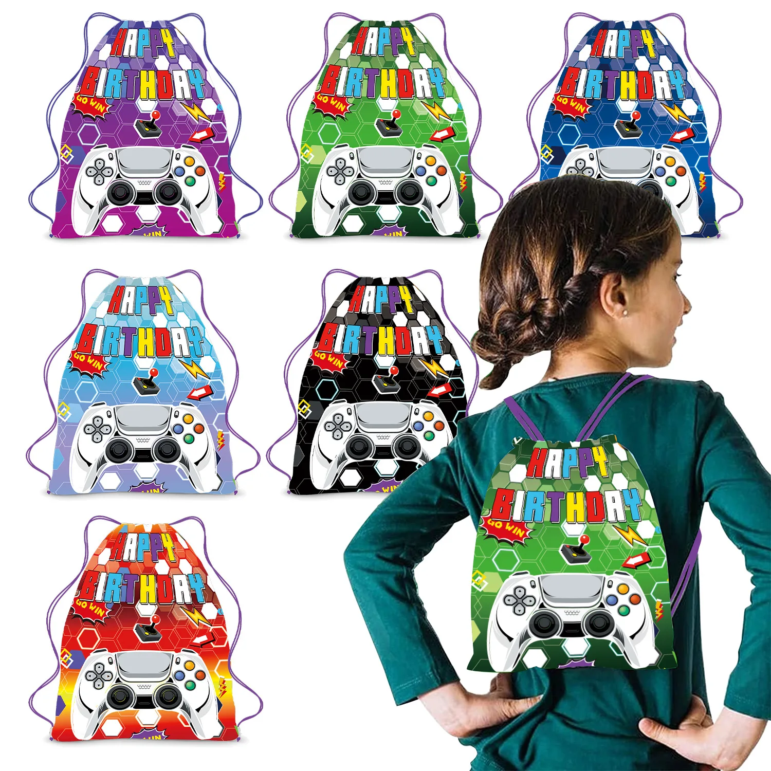 6/36Pcs Gamepad Geburtstag Party Vlies Stoffe Videospiel Kordelzug Geschenke Beute Taschen Glücklich Baby Dusche schmücken Mochila