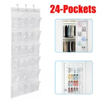 24 Grids Wall-mounted Sundries Shoe Organiser Fabric Closet Bag Storage Rack Mesh Pocket Clear Hanging Over The Door Cloth Box 1
