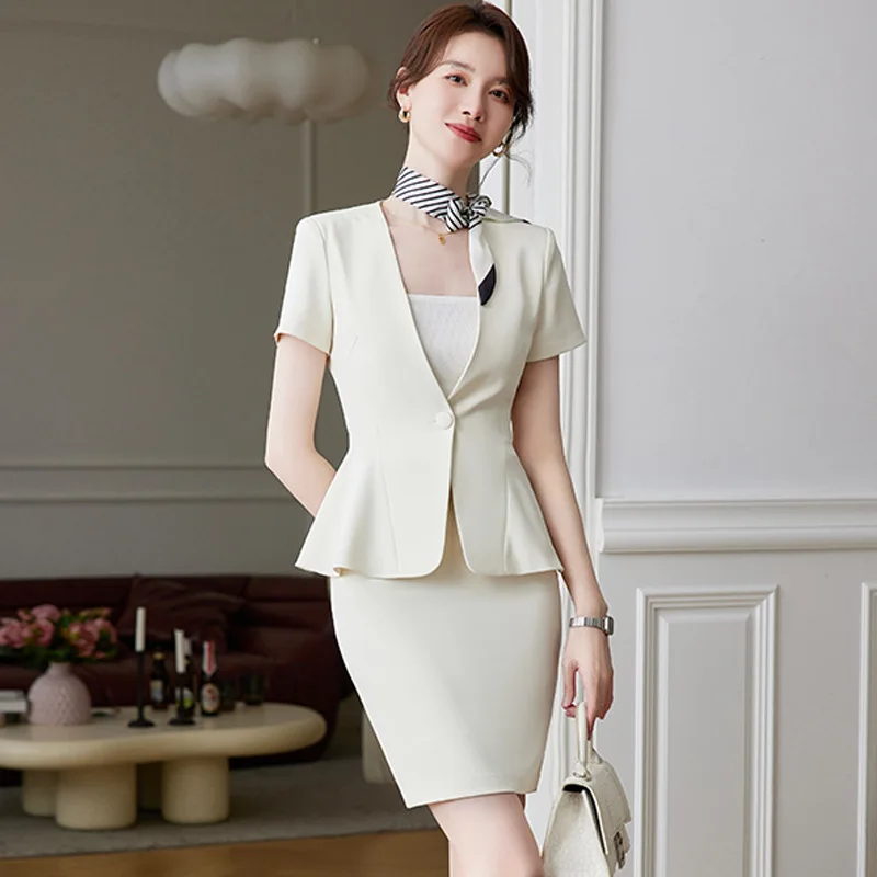 

Beauty Salon Workwear Women's Suit Hotel Receptionist Uniform Summer Temperament Goddess Style Suit Business Wear Beautician