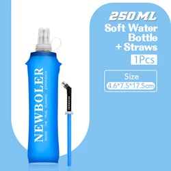 Collapsible Soft Flask Water Bottle - 250ml & 500ml - Ideal for Running, Camping, and Outdoor Activities (250ml and Straws)