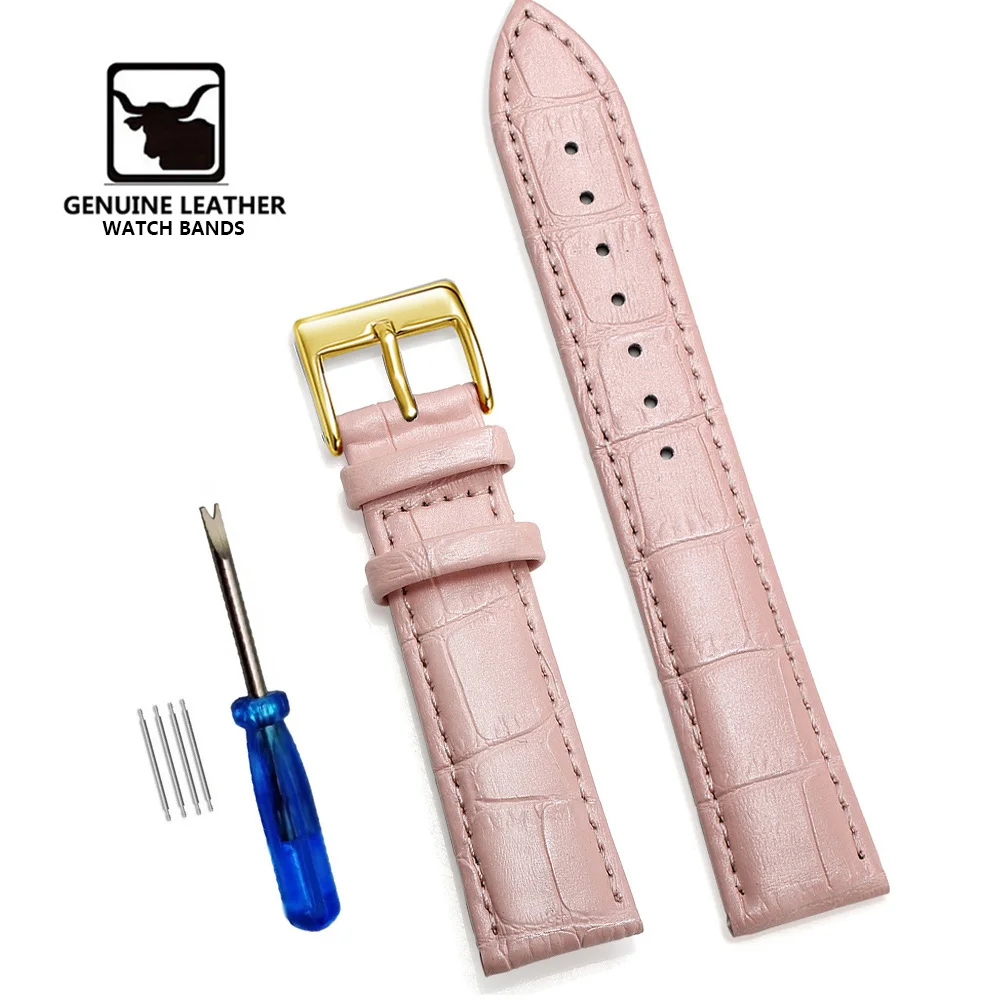 Classic Genuine Leather Watch Band with Soft Cowhide Strap and Adjustable Sizing Plus Tool