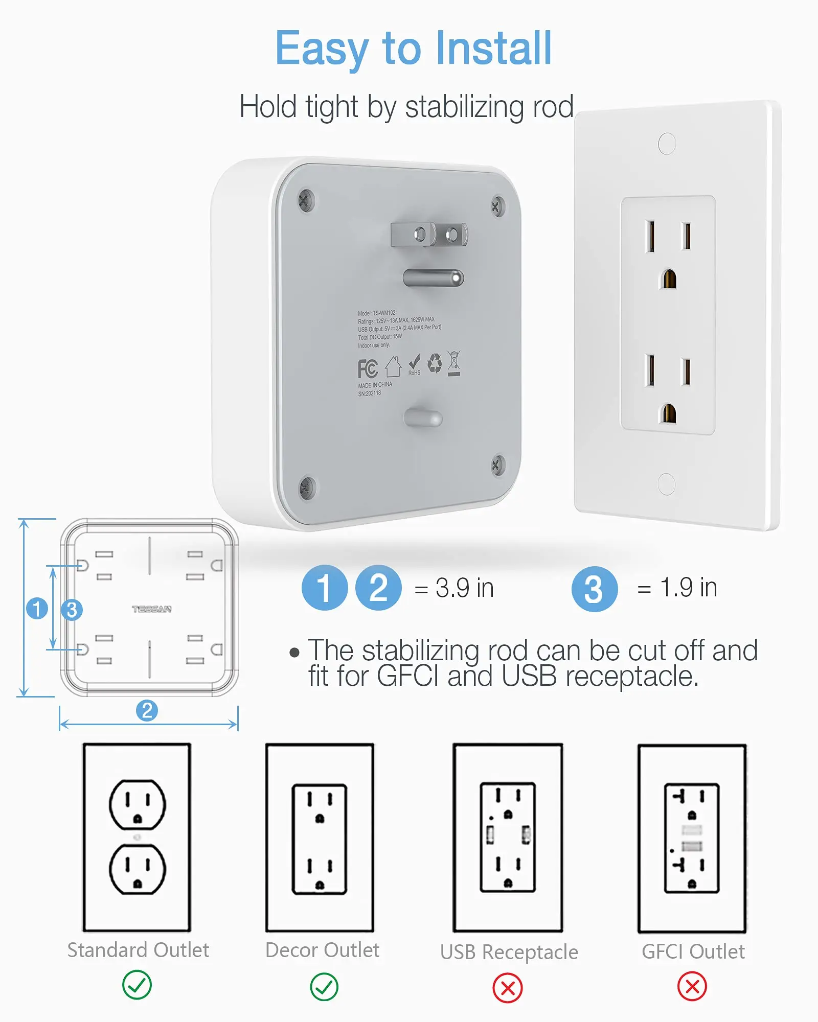TESSAN- ÷ ܼƮ ͽٴ, AC ܼƮ 4 , USB 3  (USB C Ʈ 1 ),  ȣⰡ ִ Ƽ ÷ USB  