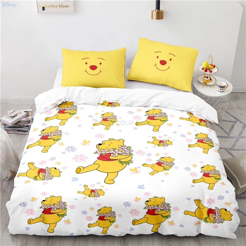 New Disney Cartoon Winnie Pooh Pattern Duvet Cover Set with Pillowcase 3d Bedding Set Single Double Twin Full Queen King Size Bedding Sets hot