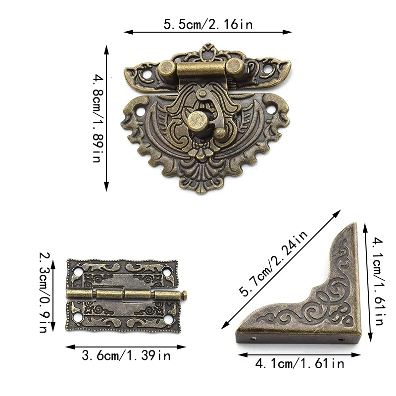 Retro Bronze Alloy Carved Tower Latch Lock and Engraved Pattern Hinge for Decorative Cabinet Small Wooden Jewelry Box Project cabinet door hinges furniture hinge cabinet hinges wooden box hinge brass hinges bronze butterfly hinges