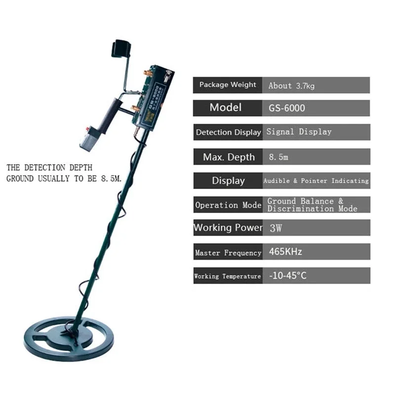 with Charger GS-6000 Professional Metal Detector Pinpointer Gold Treasure Finder Pinpointing Seeker Underground Metal Detector 6