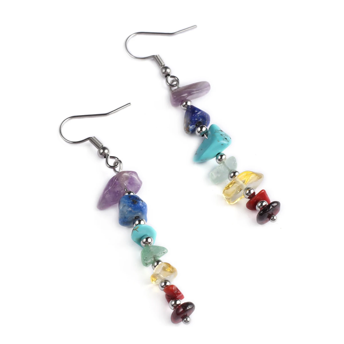 Stud Earrings Drop Earrings Dangle Earrings Healing Reiki 7 Chakra Natural Crystal Stone Chip Dangle Earring Amethyst Gravel Drop Earrings Jewelry