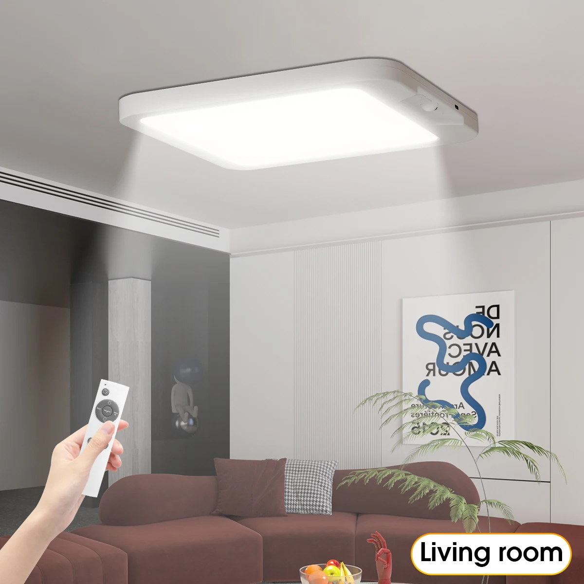 Magnetische LED-Deckenleuchte mit Bewegungsmelder und Fernbedienung, 3 Farbtemperaturen, batteriebetriebene dimmbare Innenlampe für Schrank, Flur – Detail 7